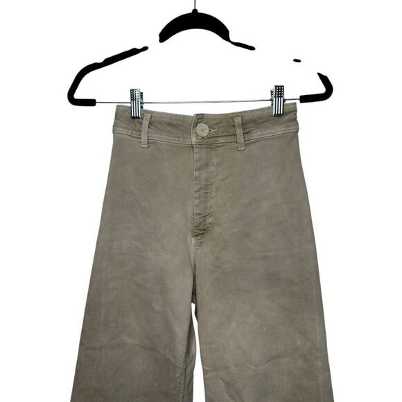 Zara The Marine Straight Tan Cropped Jeans Size 2 Wide Leg Distressed Neutral - Picture 2 of 11